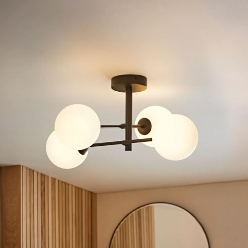 ValueLights | Darla Black 4 Way Frosted Globe Bathroom Ceiling Light and Bulbs | Ceiling Lights, Home Décor & Improvement Essential | Mains Wired