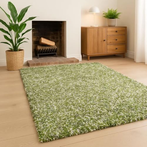 Green White Grey Spot Pattern Shaggy Rug Soft Cushioned Fibres for Living Room Bedroom 200cm x 290cm (6ft 7 x 9ft 6)