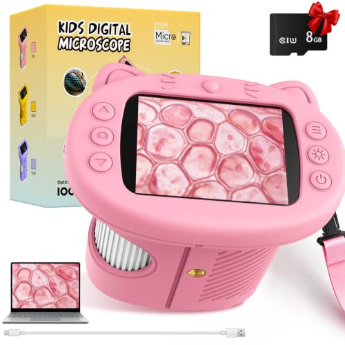 1000X 2.4 HD Handheld Digital Microscope for Kids, STEM Toys for Ages 4-12 | 8GB Card for Photos & Video, 8 LED, USB Rechargeable Portable Miniscope, Birthday Gift for Boys Girls-Science Gadget Edu Kits