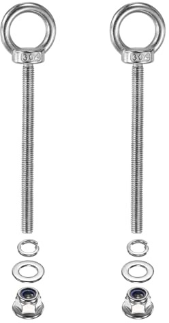 PATIKIL 2 Pezzi M6 X 80mm Con Spalla Bullone Ad Anello Filettato | 304 Acciaio Inossidabile, Con Dado A Flangia Molla E Rondella Piatta, Per Sospensione E Interno E Esterno, Bullone Ad Anello