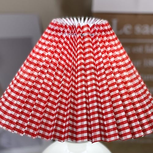 Haofy Lampenschirm aus Plissiertem Stoff, Tischlampenschirm Im Japanischen Stil, E27-Sockel, 25 X 16 X 8 Cm, für Schlafzimmer und Büro (rot karierter Lampenschirm)