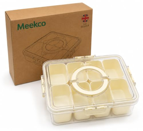 Meekco 8-Compartment Snack Box with Handle, 1600ml | Airtight BPA-Free Divided Tray with Eight Compartments, Carry Handle and Durable Design for Snacks and Meal Prep