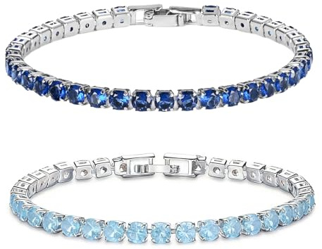 Pummny 2 Stück Tennis Bracelet Damen Armband, 4mm Tennis Armband Zirkonia, Schnappdesign, Tennisarmband für Frauen für Valentinstag Muttertag Weihnachten Geburtstag Geschenke