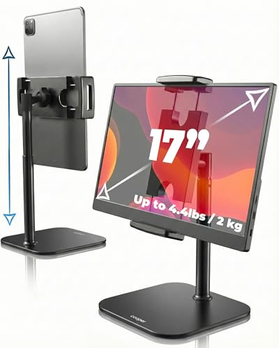 COOPER TabStand Mini, 10 Height Adjustable Tablet Stand, Ipad Stand for Desk, Portable Monitor Holder, Heavy Duty Grip, Tripod iPad Holder, Tablet Mount, for Samsung Tablets, Kindle eReaders (Black)