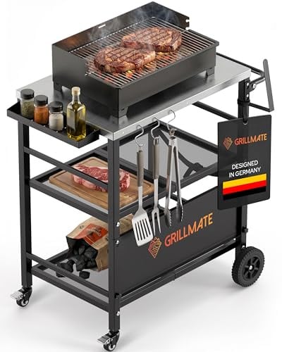 GRILLMATE Table de barbecue d'extérieur pliable résistante aux intempéries | Chariot de barbecue, chariot de service, table pour barbecue Weber, barbecue à gaz, four à pizza | Table d'appoint pour