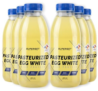 Superset Nutrition | Blancs D'œufs Pasteurisés (6x480ml) | Blancs d'œuf liquides | 54g de protéines, soit 16 blancs d'œufs par bouteille