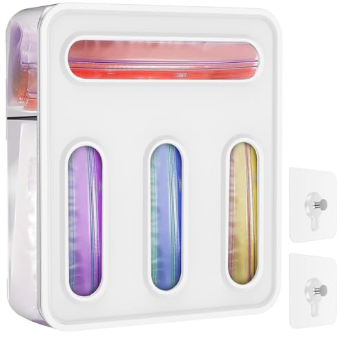 4 in 1 Ziplocks Bag Organizer for Drawer, Wall-mounted Baggie Storage Box, Snack Sandwich Plastic Bag Holder for Fridge and Shelf, 31.5×27.8×8.2cm