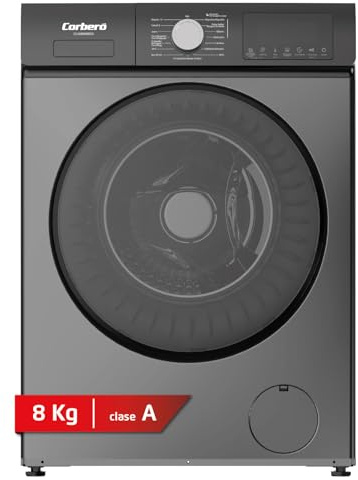 Corberó - Lavadora Premium 8 Kg | CLW8606DG | 1200 rpm | Motor Inverter | 16 programas | Función Vapor y Aclarado Extra | Inicio Diferido | Lavado Rápido 15 min | Clase A-20% | Look Inox Gris
