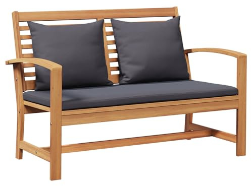 ULUYYUC Teakholz Gartenmöbel Set 110 x 66 cm Braun Dunkelgrau Outdoor Lounge Bank mit Tisch Massivholz Modernes Design Robust & Langlebig für Terrasse Balkon Garten