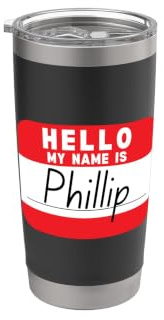 Hallo, mein Name ist Phillip. Lustiges Namensschild Doppelwandiger Edelstahl-Thermobecher