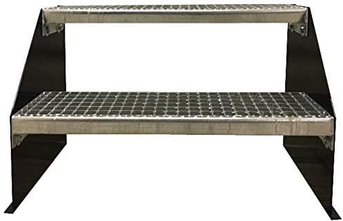 2 Stufen Standtreppe Stahltreppe freistehend Breite 100cm Höhe 42cm Schwarz/Robuste Außentreppe/Stabile Industrietreppe für den Außenbereich