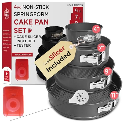Spring Form Pan for Cheesecake, 4/7/9/11 Inch NONSTICK Cheesecake PanSet with CAKE SLICER and TESTER, Leakproof Springform Pan Set, 4 Spring Form Pans for Baking Compatible with INSTANT POT