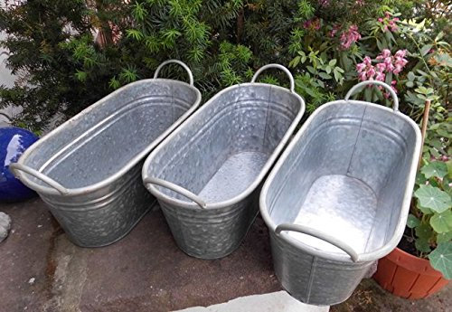 Deko-Impression Zinkwannen-Set Oval 3 Stück Pflanztopf Zinkbottich Blumentopf je 42,5