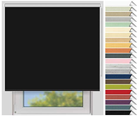 EFIXS Thermorollo Medium - Rollos nach Maß - 25 mm Rollowelle - Stoffbreite bis 220 cm, Höhe bis 240 cm - Hier: bis 220 cm x 150 cm (BxH) - schwarz (069) - mit & ohne Bohren