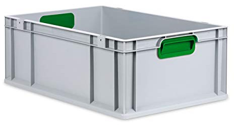 aidB Eurobox NextGen Color grün, 600x400x220 mm, Griffe geschlossen, robuste Plastikbox aus Kunststoff mit ergonomischen Griffen, stapelbare Kunststoffkiste, ideal für die Industrie