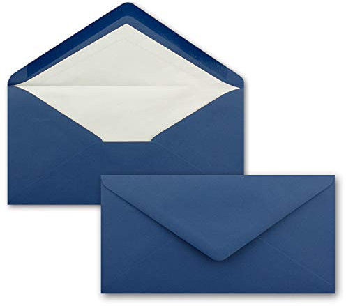 50 x DIN Lang Briefumschläge - Dunkel-Blau mit weißem Seidenfutter - 11x22 cm - 80 g/m² - ideal für Einladungen, Weihnachtskarten, Glückwunschkarten aus der Serie Farbenfroh