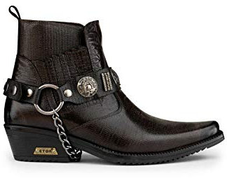 Stivali a Punta Uomo Colore Marrone di Pelle Stile Gotico Punk Motociclista 11