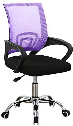 BAKAJI Silla de escritorio de oficina presidencial de tela de malla transpirable y base de 5 patas de acero, rotación de 360 grados, altura ajustable, decoración para el hogar o el dormitorio (morado)