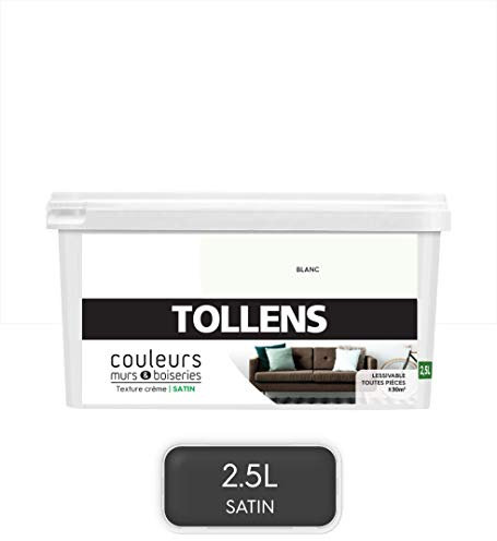 Tollens - Peinture Couleurs - Murs et Boiseries - Toutes pièces - Ultra résistante - Satin - Blanc - 2,5L = 30m2