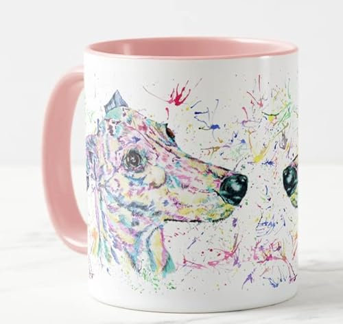 Vixar Windhund Rennhund Haustier Aquarell Regenbogen Kunst Farbige Tasse Tasse Geschenk Geburtstag Ostern Arbeit Büro Weihnachten Tee Kaffee (Rosa)