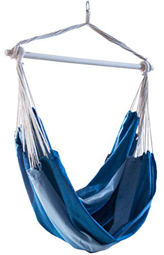 Potenza Hängesessel 160x130cm Sedana XL Hängestuhl, Hängesitz bis 150 kg Handgefertigt aus Baumwolle Hängematte Schaukelstuhl (Blau)