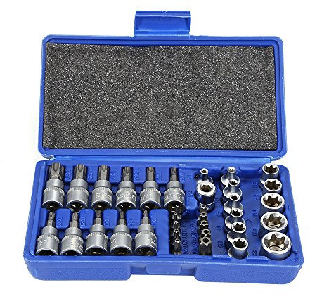 34-Teiliges Steckschlüssel-Satz, 34-tlg Torx Steckschlüssel Satz, TX-Steckschlüssel, E4-E20-Muttern-Set, T10-T60-Torx-Steckschlüssel-Set