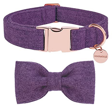 DOGWONG Hundehalsband mit Abnehmbarer Fliege, Violett Haustierhalsband Hundefliege Geschenk für Mädchen oder Jungen Hunde, Bequeme verstellbares Hundehalsband für kleine mittelgroße Hunde