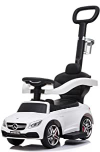 COIL Rutschauto mit der Schiebestange, Schiebeauto, Mercedes AMG C63, Kinderrutsche, Fahrzeug mit Rutsche, Schiebefahrt, ab 12 Monaten, (Weiss)