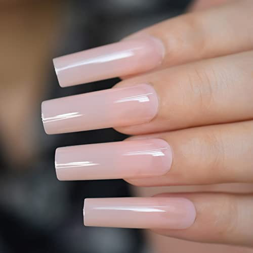 Light Pink Nude Natural Press On Nails Extra Long Square Fake Nails Glossy Full Cover Acrylic Woman Prom Party 24 pcs/kit