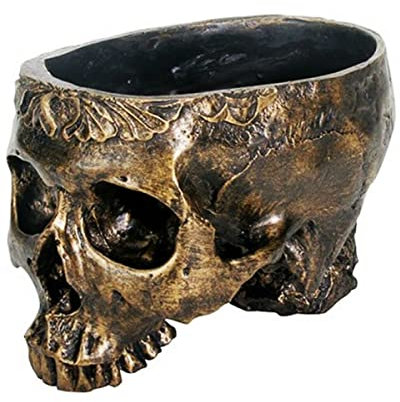 Horror-Shop Goldene Totenkopf Pflanzenschale als Gothic Deko