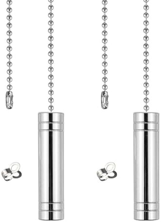 PLCatis 2pcs Light Pull Cord Stainless Steel Beaded Chain 89cm Long Handle | Cuttable Pull Chain Extension Switch Pull Cord Handle for Bathroom Light Ceiling Fan Fixture Switch Replacement Installation