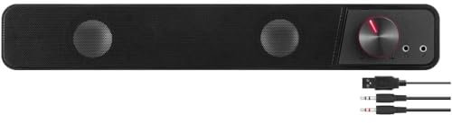 Speedlink BRIO soundbar stereo - per computer, eccellente qualità audio, 12 watt, design compatto, 2 connettori jack da 3,5 mm, presa USB A, regolatore del volume, presa per cuffie e microfono, nero