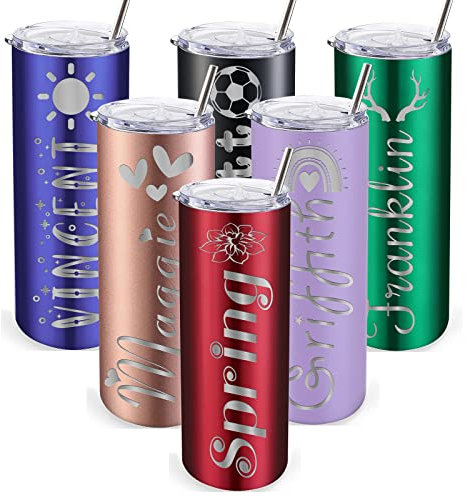 Bicchieri Personalizzati con Coperchi e Cannucce da 20 oz Bicchieri in Acciaio Inox Incisi al Laser Personalizzati con Testo del nome Regali per Donne e Uomini