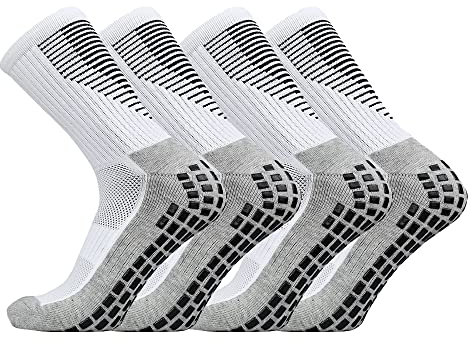 Fußball Socken 2 paar Fußballsocken Unisex Socken | Anti-Rutsch-Design | Universal EU 38-45 | 75% Baumwolle | Stutzen Fussball Herren Kinder, Tape Design Fussballsocken Männer, Weiß
