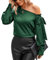 VIDUSSA Women's Silk Satin Shirt Blouse Long Sleeve Off The Shoulder Tops Ladies Casual Going Out Tops Dark Green XL