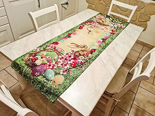 Tischläufer und Streifen Ostern aus Gobeline, Jacquard-Verarbeitung, Frühling und Sommer, ideal als Geschenk, Tischdekoration mit Ostermotiven – Made in Italy (Streifen 40 x 100 cm, Garden Easter)