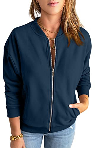 GeGekoko Zip Sweatshirt Damen übergroße Jacket Sweatshirt Einfarbige Loose Langarm Tops Oberteile mit Tasche
