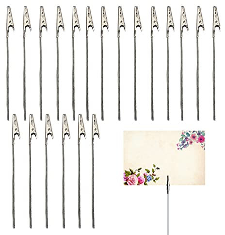Fayemint 50 Stück Metalldraht Krokodilklemmen, Krokodilklemme Foto, Memo Clip Halter Ständer, für Halten von Karten, Haftnotizen, für Geburtstags-, Partydekorationen (120mm, Silber)