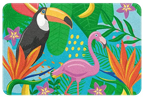 Badematte 40X60cm Tropischer Palmen-Bananen-Tukan-Rosa-Flamingo Schmutzfangmatte Weicher Eingangsmatte Rutschfester Badvorleger Für Badezimmer Eingang Flur