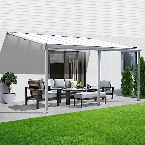 Terrassenüberdachung Sky Guard Aluminium 495 cm als Bausatz Sichtschienen und Hohlkammerplatten Weiß