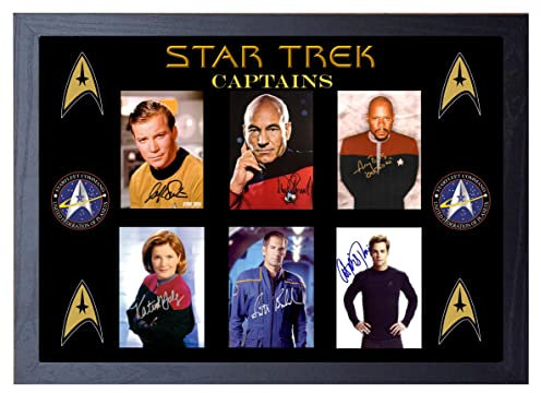 Hochwertige Star Trek Captains signierte/signierte Drucke (A4, gerahmt, 34 cm x 24 cm)