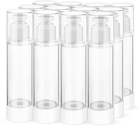 DMuuuDM 12 Pack 3.4 Oz Airless Pump Bottles,100ml Clear Plastic Airless Cosmetic Press Pump Vacuum Dispenser Lotion Container Empty Travel Size Bottles for Shampoo,Foundation,Moisturizer