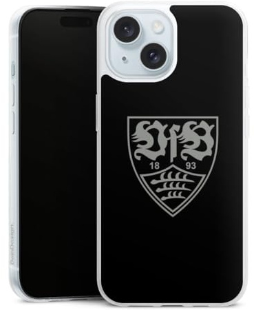 Slim Case kompatibel mit Apple iPhone 15 Silikon Handyhülle transparent Hülle extra dünn Offizielles Lizenzprodukt VfB Stuttgart Logo