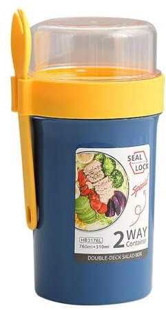 Taasmoog Breakfast Cereal Cup, Reusable Oats Container with spoon Fruit Salad Cups With Lids Porridge Jar Container for School Office Travel Picnic 230ml+760ml (Blue) (RYYG-SNB-001)