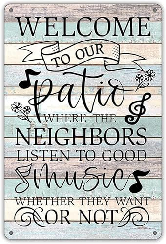 Funny Welcome to Our Patio Metal Tin Sign Wall Farmhouse Rustic Patio Signs for Home Gifts