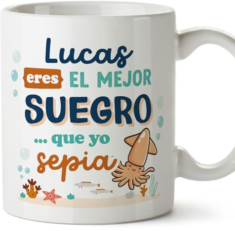MUGFFINS Tazas Personalizadas para SUEGRO - En Español - Mejor que yo Sepia - 11 oz / 330 ml - Regalo personalizable original y divertido
