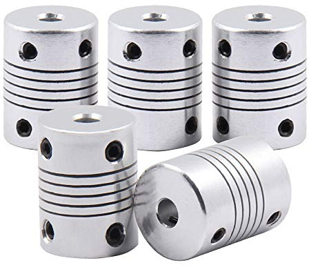 Saipor 5 Stück Flexible Kupplungen, Aluminiumlegierung Flexible Kupplung Gelenkverbinder Wellenkupplung Kompatibel mit NEMA 17-Schrittmotor, RepRap 3D Drucker oder CNC Maschine (5mm bis 5mm)