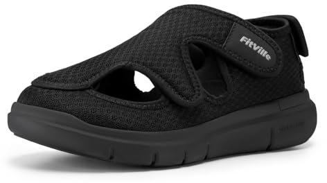 FitVille Sandalen Herren Extra Weit Diabetiker Schuhe Gesundheitsschuhe mit Klettverschluss Sommer Walking Schuhe Senioren Bequem Reha Sandalen für Geschwollen Füße,Schwarz,44,Weit