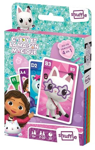 Shuffle – Gabby et la Maison Magique - 4 Jeux en 1-7 Familles, Paires, Action et Batailles - Jeu de Cartes Enfants & Famille - A partir de 4 Ans