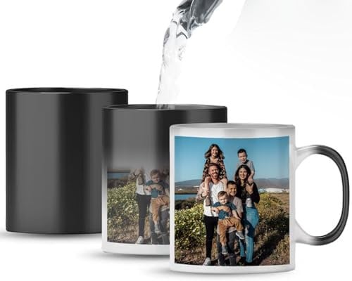 EKAM Personalised Magic Mugs, 11oz Heat Change Mug, Customised Gift Tea Coffee Mug with Your Own Photo Logo Text Hidden Message - Gift for Christmas Day Valentines Birthday Anniversaries Any Occasion